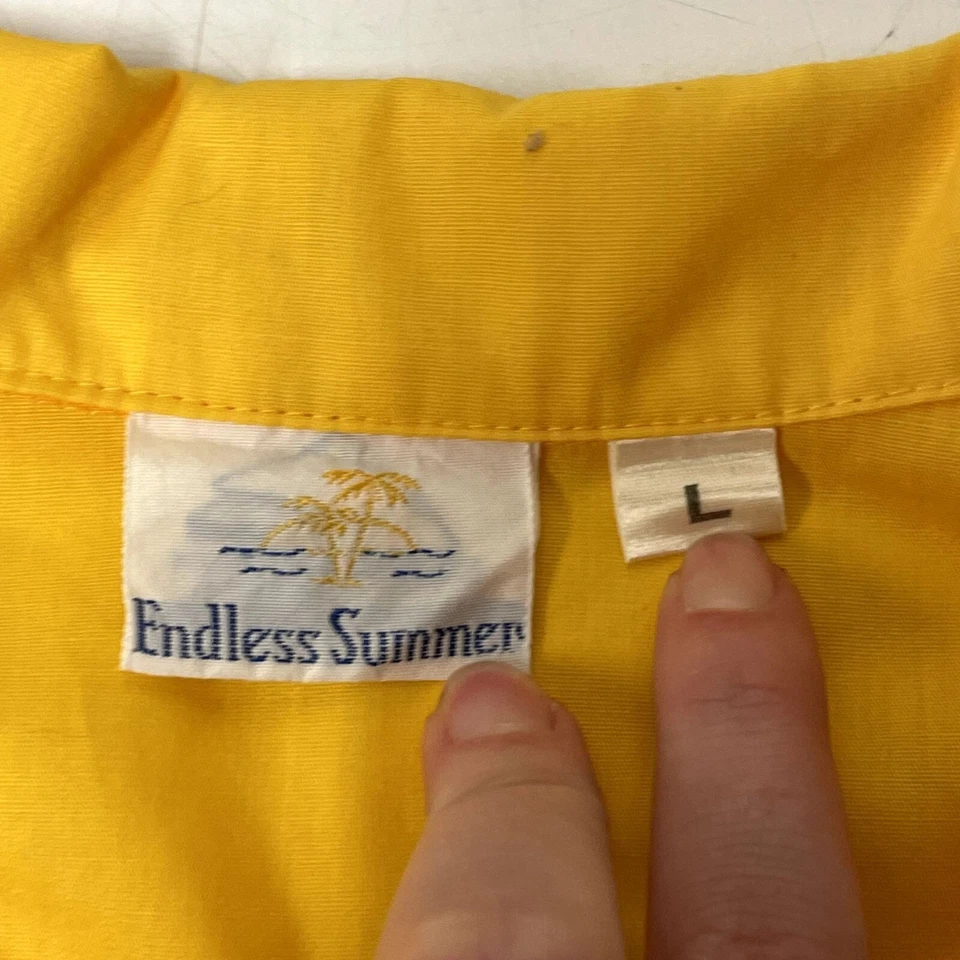 Vtg 80's Endless Summer Yellow RAINBOW Stripe Hawaiian SURFER Beach Camp Shirt L - Image 4 of 4