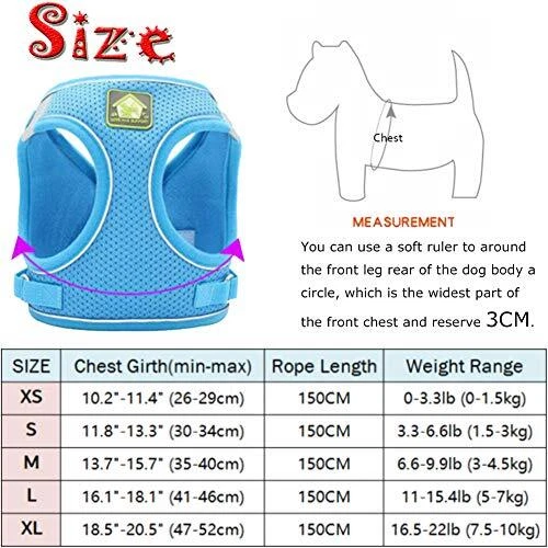 Dog Harness and Leash Set, No Pull Breathable XS (Chest 10.2-11.4'') Orange