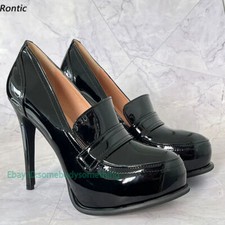 Women Spring Pumps Thin High Heels Round Toe Black Banquet Shoes US Size 5-20