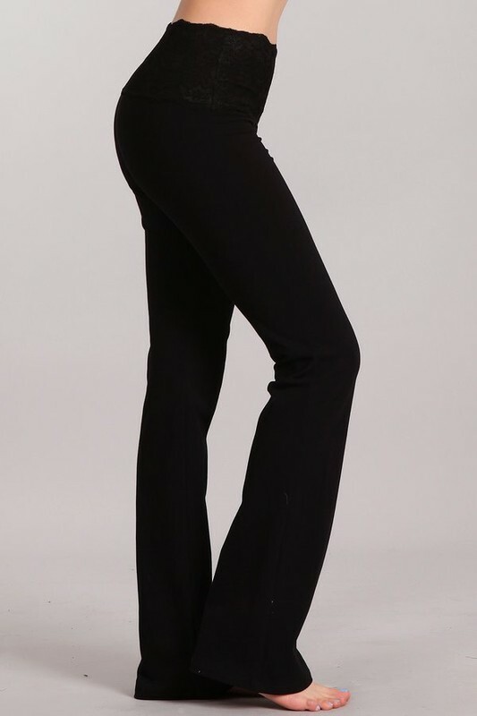 Chatoyant Black Lace Waist Yoga Pants Large