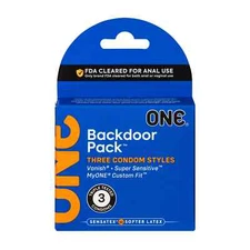 ONE Backdoor Pack Three Styles, Vanish, Super Sensitive, MyONE, Condoms 3ct