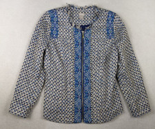 CHICO'S WOMEN'S BLUE  BEIGE WOVEN FULL ZIP BLAZER JACKET SIZE 0 - 4/6