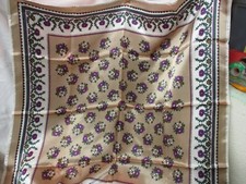 Vintage Japan Exclusive Design acetate Scarf tan green purple Flowers