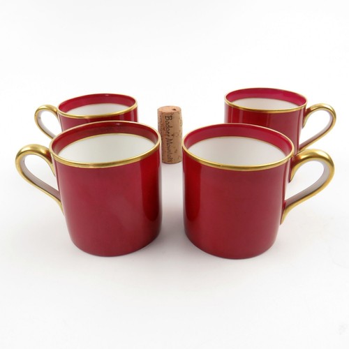 Vintage 70er Jahre NORITAKE DEMITASSE Espressotassen, 4er Set flache Tassen ROT Goldrand