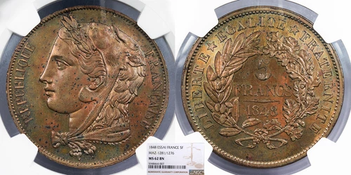 FRANCE 1848 Essai 5 Francs NGC MS-62 BN