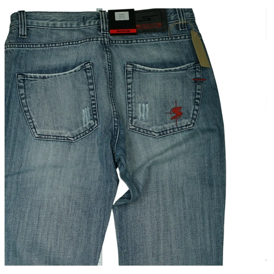 Signum Queens Hombre Vaqueros Used Look Destroyed Rasgones 32/32 W32 L32 Azul - Imagen 4 de 4