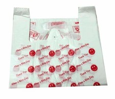 Strong Plastic Vest Carrier Bags Smiley Face Thank You Have a Nice Day Printed