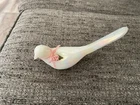 White Fenton Bird Happiness Figurine Porcelain Opalescent Pink Ribbon Rose