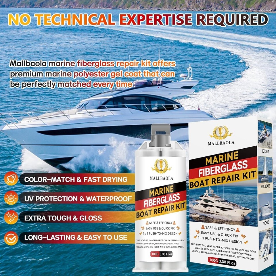 Marine Fiberglass Repair Kit for Boats, Gel Coat Repair Kit for Boats