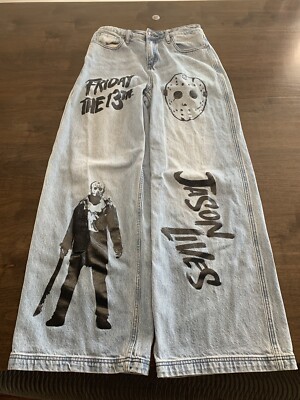 Friday the 13th Mom Jeans Jason Vorhees Size HTF Hot Topic Wide Leg  Horror