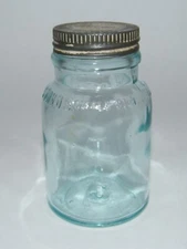 MELLIN'S FOOD CO BOSTON US SMALL SIZE AQUA BLUE JAR WITH LID