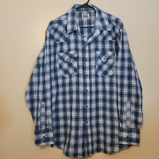Ely Cattleman Shirt Mens Extra Large Blue Plaid Pearl Snap Western Cowboy Rodeo