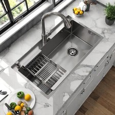 Silver Stainless Steel Kitchen Sink Drop In Single Bowl with Faucet Top Mount