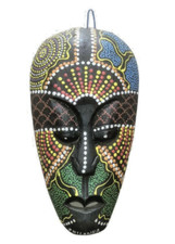 Mask Home Decor Hand Wood Carved Hanging Wall Art Cultural Tribal Colorful 10In