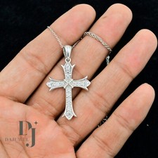 Moissanite Cross Wedding Pendant 1.50CT Round Cut Solid 14K White Gold For Women