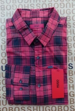 New Hugo BOSS mens red checked extra slim casual smart suit jeans shirt MEDIUM M