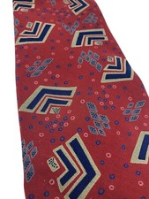 Christian Dior Tie 100 Silk 1980s Burgundy Red Gold Geometric Vintage Designer
