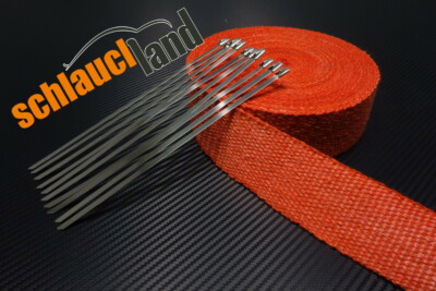 30m Fiberglas Hitzeschutzband 50mm rot 800°C + 10 Kabelbinder***Heat Wrap Turbo
