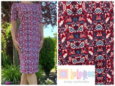 LULAROE JULIA T SHIRT PENCIL SHEATH DRESS RED WHITE BLUE FLORAL LEAVES NWT S