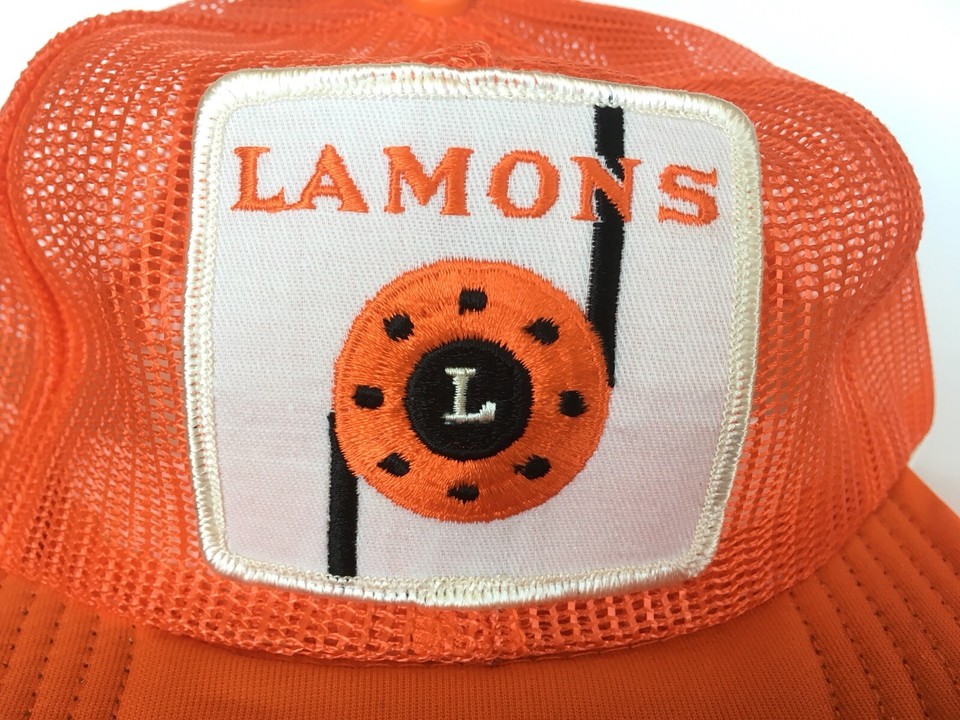 Vtg Lamons Gasket Co Orange Snap Back Mesh Trucker Hat Large Patch