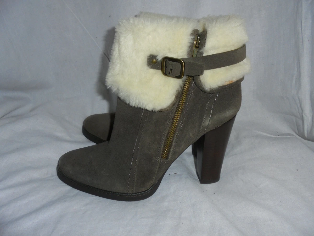 M S INSOLIA WOMEN MINK SUEDE LEATHER ZIP ANKLE BOOT SIZE UK 6.5 EU 39.5 VGC