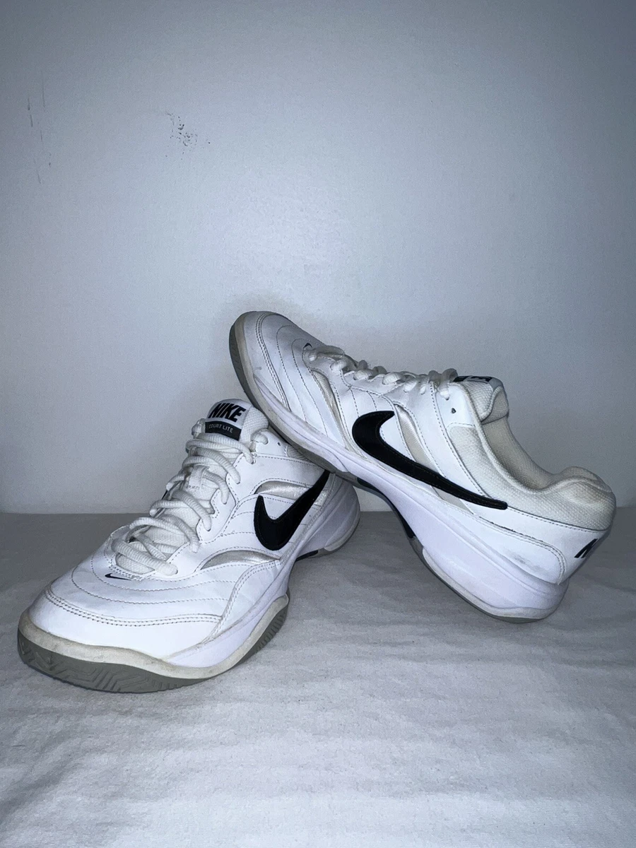 Nike Court Lite Tennis Shoes White Black Swoosh 845021-100 Sz 12 Sneakers | eBay