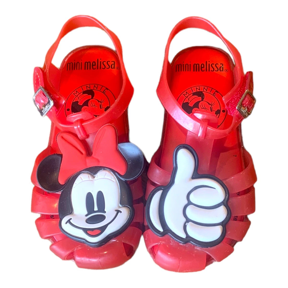 Mini Melissa Sz 11 Mickey and Friends Aranha Sandals Red Minnie Mouse EUC