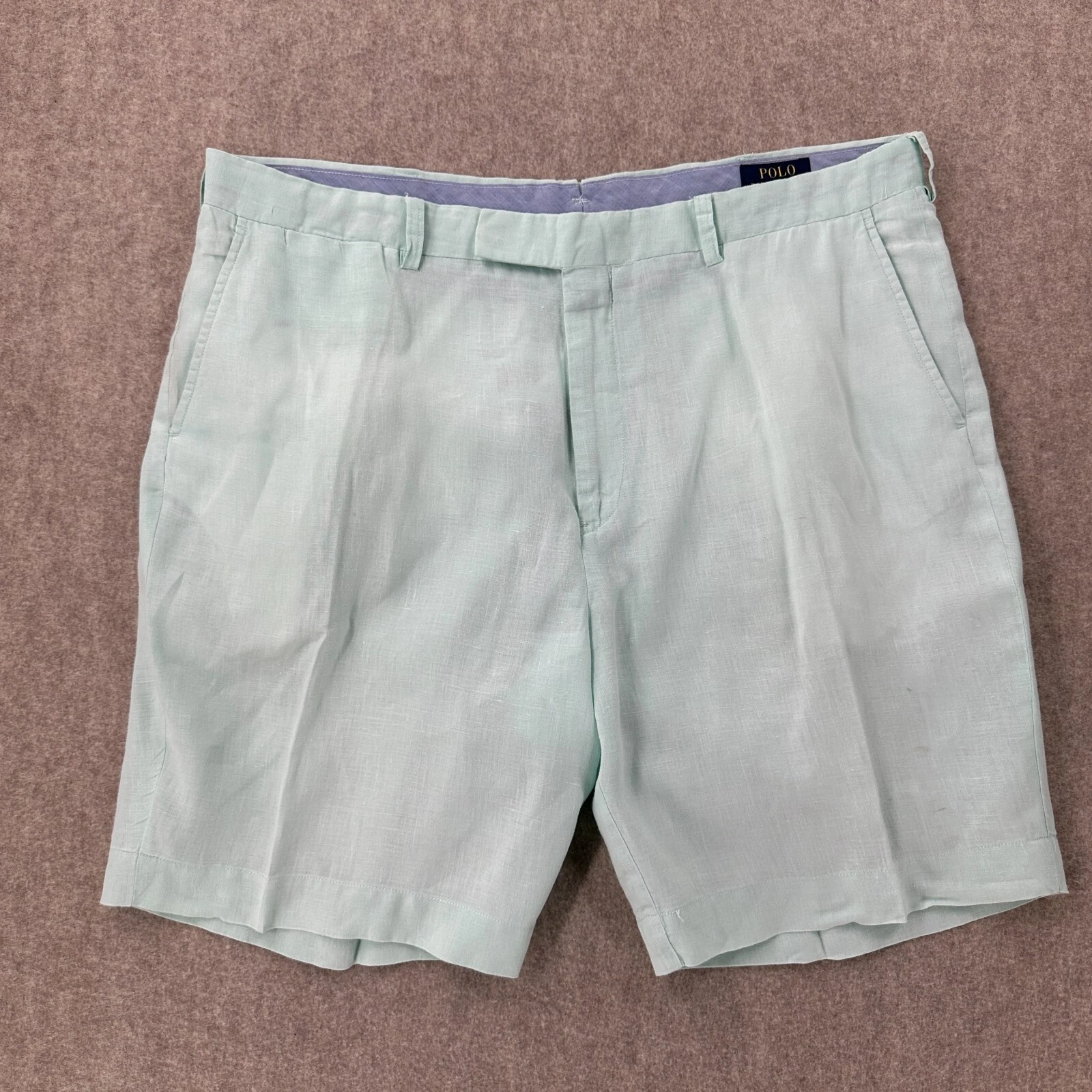 Polo Ralph Lauren 100% Linen Flat Front Shorts Mens 40 Mint Green Chino