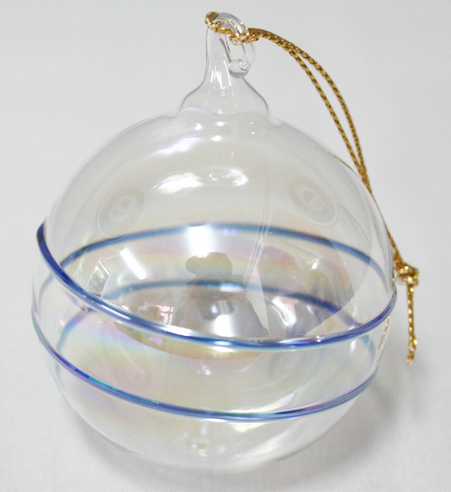 Hand Blow Glass Ball With Blue Stripe Christmas Ornament Holiday Decoration