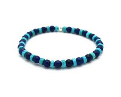 Herren Perlen Armband Türkis und Lapislazuli 925 Sterling Silber Geschenk Handarbeit
