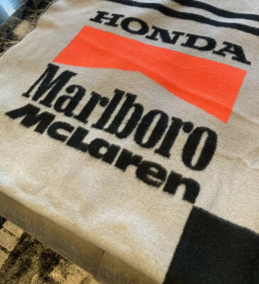 Rare Vintage Honda F1 Marlboro McLaren 100% Wool Blanket Formula 1