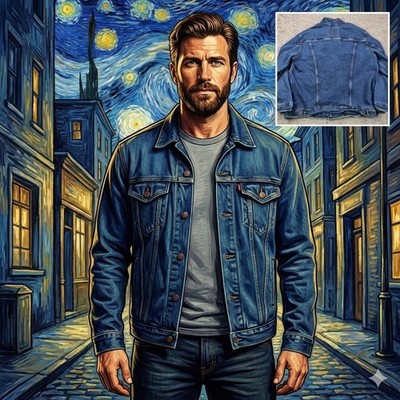 Levis Mens Blue Denim Trucker Jacket XXL Medium Wash Waterless 72334-0322 EUC