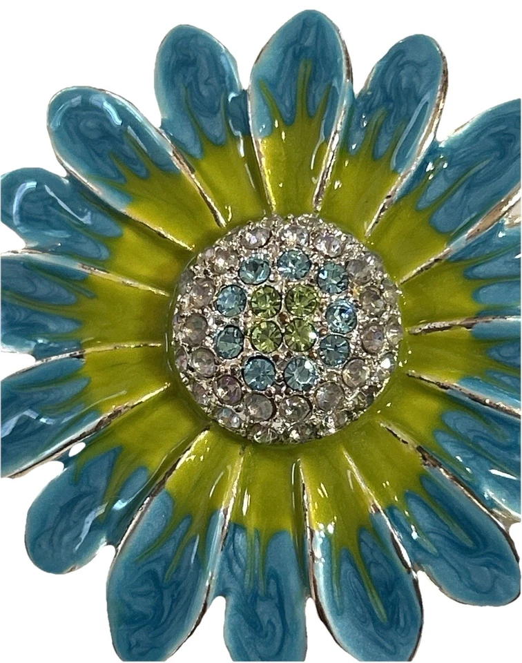 3 Piece Set: 2 Flower Brooches & Rose Earrings, Enamel W/Rhinestone Accents; 90s - Image 4 of 4