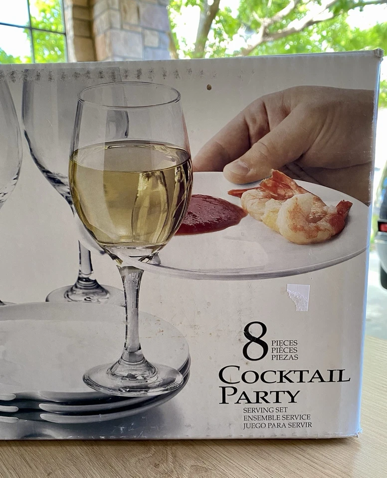 Vintage Libbey White Ceramic 8” Appetizer Plates Wine Glass Holder Set/4 (8pcs) - Image 2 of 4