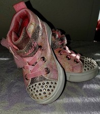 Youth Size 6 Skechers Twinkle Toes Pink Sliver and Gold High Top Sneakers