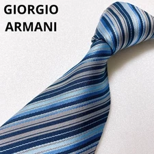 Giorgio Armani Men's Striped Navy Silk Neck Tie Made in Italy Used