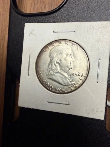 1952 BU UNCIRCULATED UNC MS SILVER FRANKLIN HALF DOLLAR bronze peripheral tone!