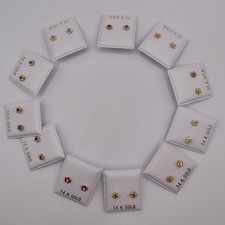 14K Yellow Gold 5mm CZ Flower Screw-Back Studs - Multiple Colors Available