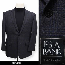 JOS A BANK mens gray blue WINDOWPANE sport coat suit jacket blazer SLIM FIT 42 R