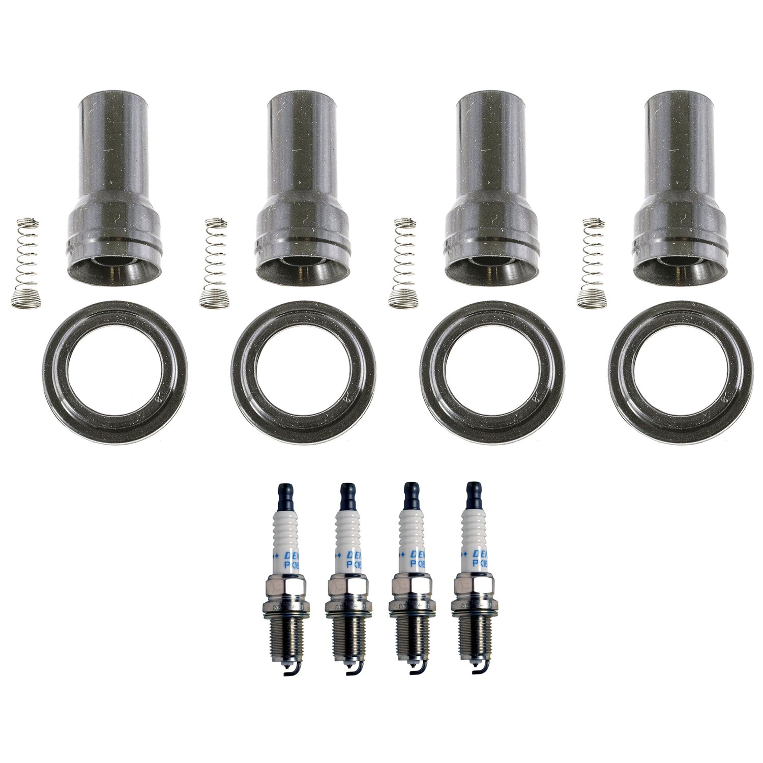 Denso 4 Double Platinum Spark Plugs 4 Coil Boots Kit for Accent Rio Rio5 1.6L L4