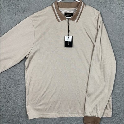 NEW Porter Ash Polo Shirt Mens 2XL Quarter Zip Beige Textured Long Sleeve Rugby