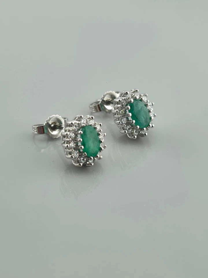 Smaragd Diamant Ohrstecker Gold 585 * 14 k Weißgold - Bild 2 von 4
