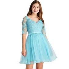 Blue Regencycore Coquette Lace Tulle Party Dress Special Event Formal Sz 8