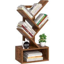 Small Tree Book Shelf,5 Tier Black Tree Bookshelf,Brown Desktop Bookcase,Mode...