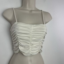 Urban Outfitters Crop Tank Top Shirt Womens Med Ivory Ruched Sleeveless NWT