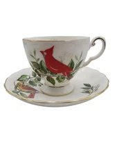 Vintage Royal Chelsea Audubon Birds Cardinal Footed Tea Cup And Saucer Set