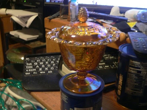 Indiana Carnival Glass Marigold Harvest Grape Pattern Covered Candy Dish Lid VTG