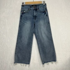 Judy Blue Wide Crop Jeans 5/27 Light Wash Blue Mid Rise Raw Hem JB88903 Stretch 