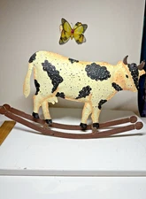Lot of 2, Folk Art Farmhouse Decor Metal Rocking Cow & Rocking Pig