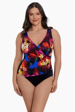 NWT Longitude 14 Long Torso Side Shirred Surplice One Piece Les Fleurs Faux Wrap